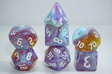 Rusted Waters 7pc Dice Set for TTRPG inked in Silver